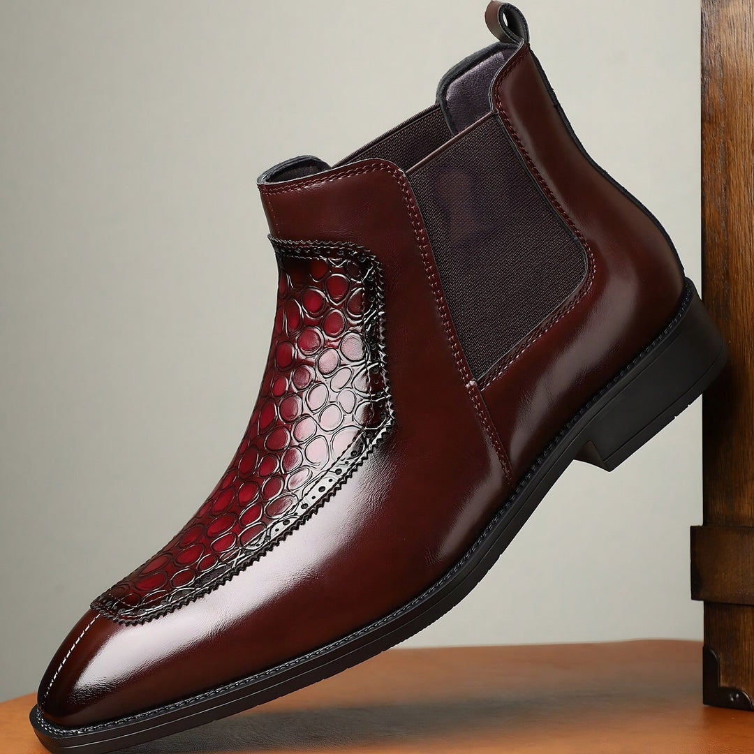 Croc Panel Chelsea Boots for Men — Lionel, Burgundy
