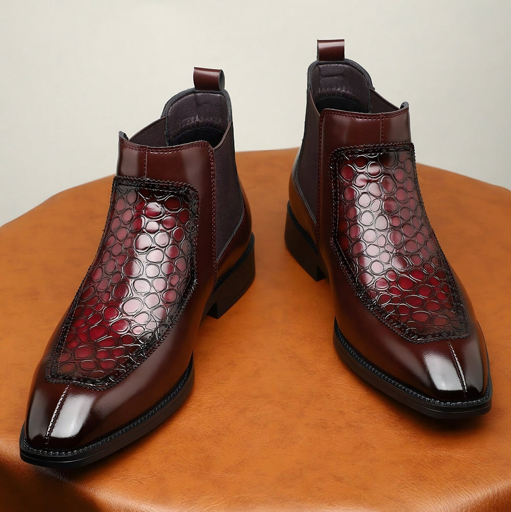 Croc Panel Chelsea Boots for Men — Lionel, Burgundy