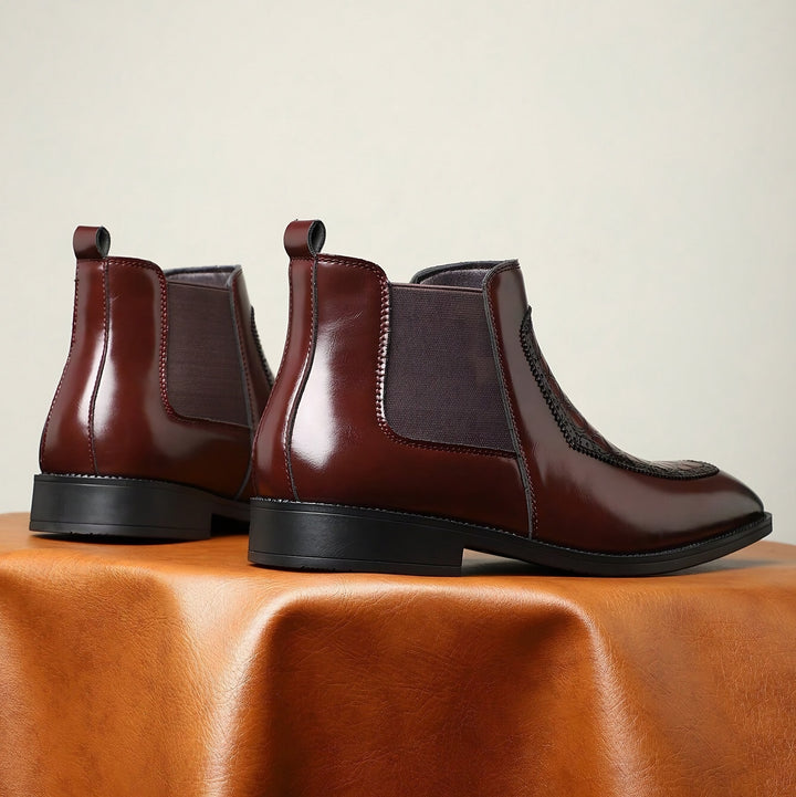 Croc Panel Chelsea Boots for Men — Lionel, Burgundy
