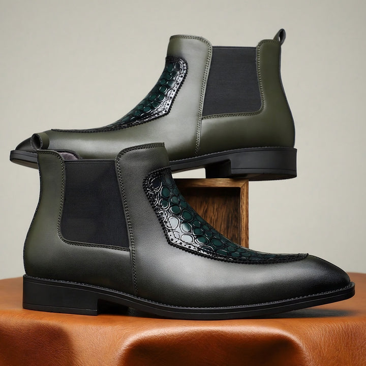 Croc Panel Chelsea Boots for Men — Lionel, Dark Green