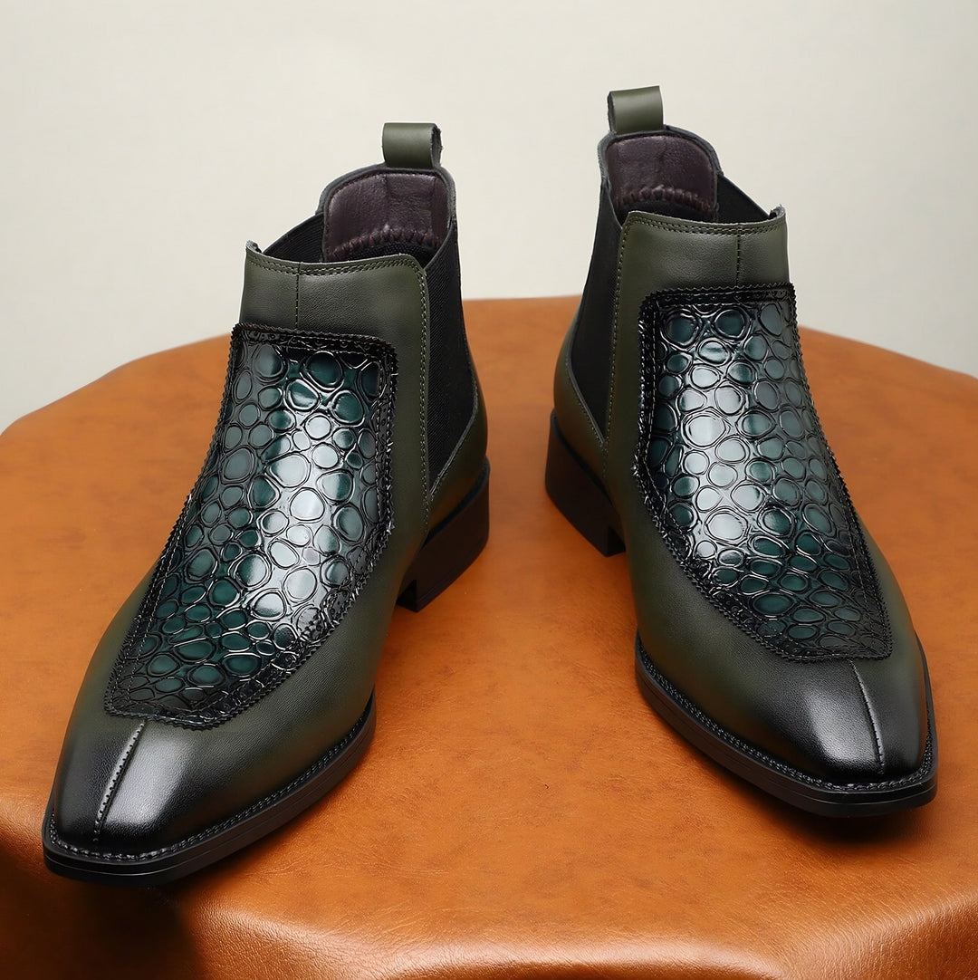 Croc Panel Chelsea Boots for Men — Lionel, Dark Green