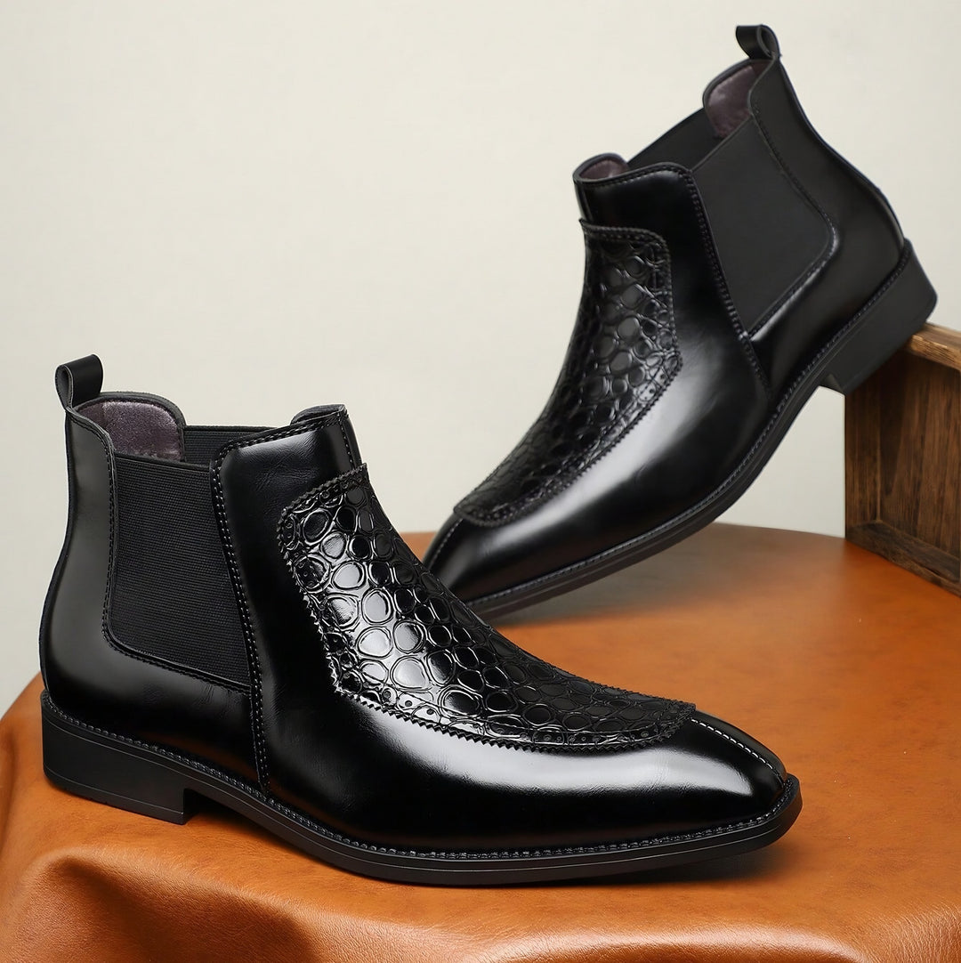 Croc Panel Chelsea Boots for Men — Lionel, Black