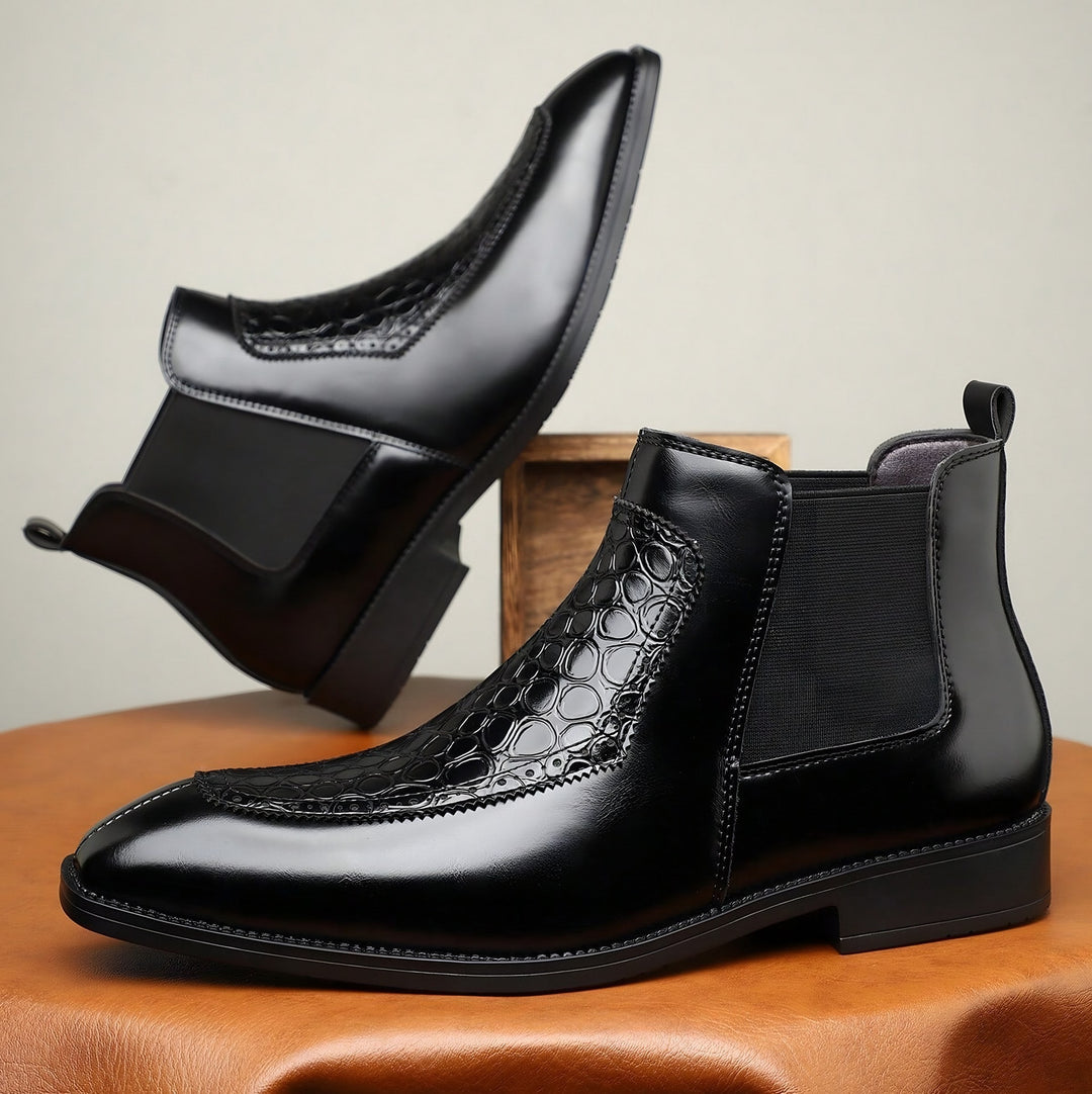 Croc Panel Chelsea Boots for Men — Lionel, Black