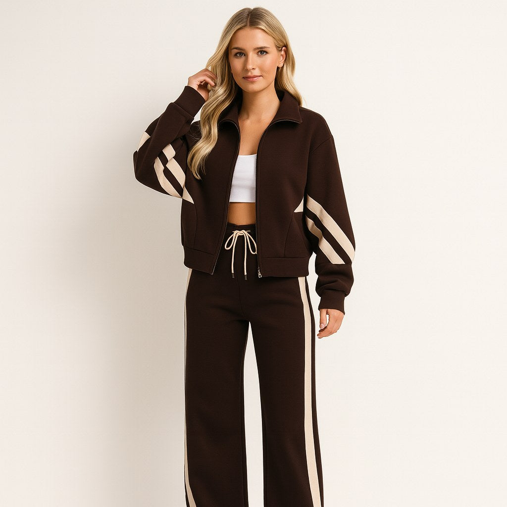 Knit Tracksuit with Zip Through Jacket — Loretta, Brown