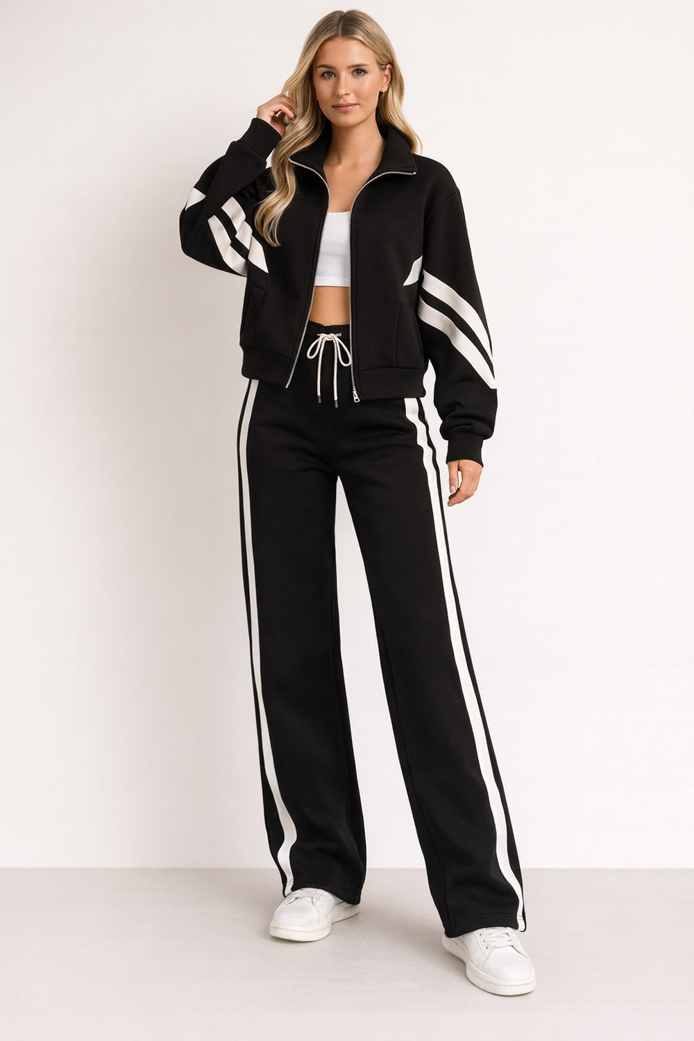 Knit Tracksuit with Zip Through Jacket — Loretta, Black