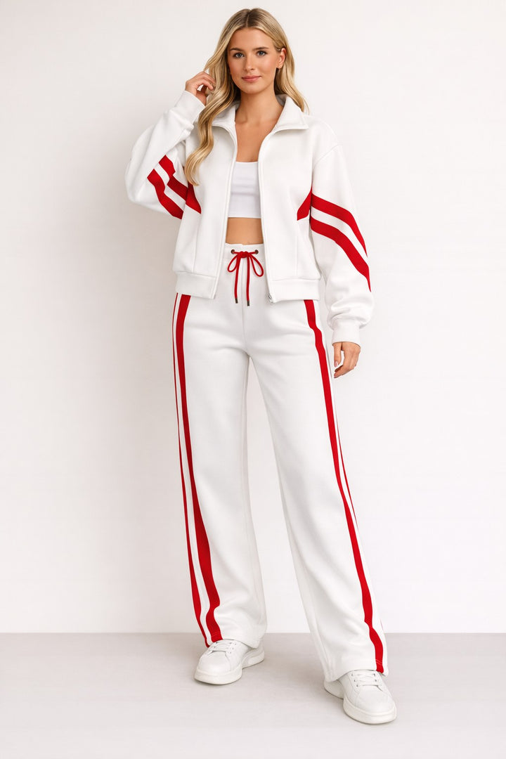 Knit Tracksuit with Zip Through Jacket — Loretta, White