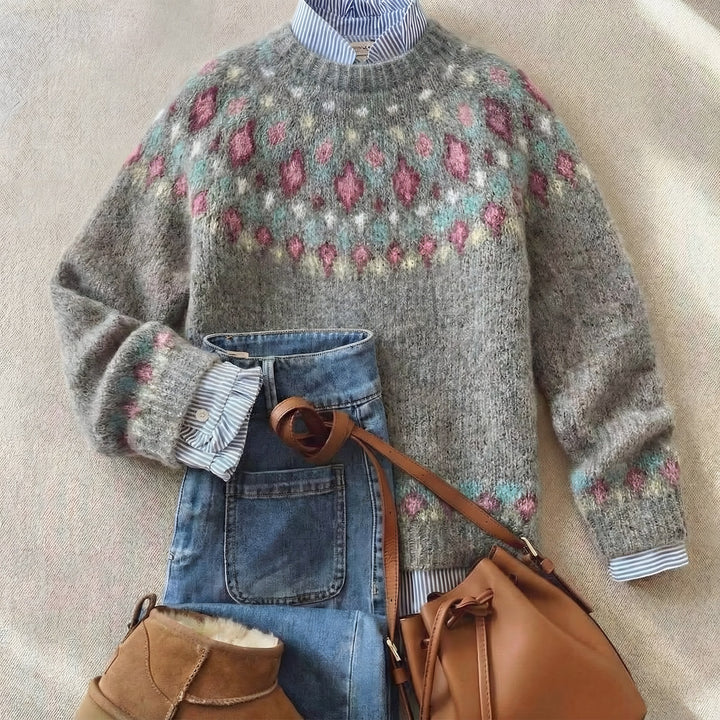 Mock Neck Fair Isle Jumper for Women — Louisa, Pastel Grey