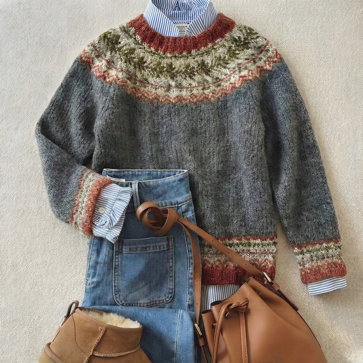 Mock Neck Fair Isle Jumper for Women — Louisa, Grey