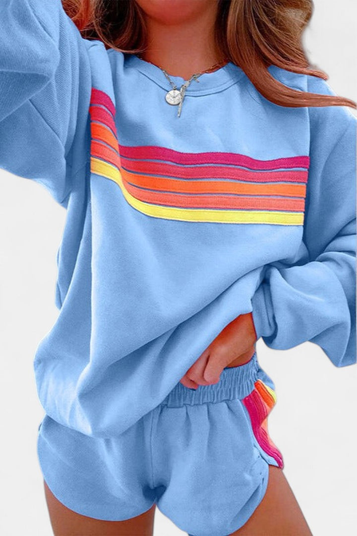 Striped Crew Neck Lounge Set for Women in blue
