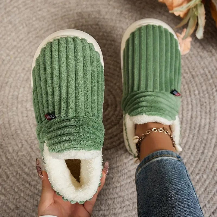 Plush Slippers with Corduroy Upper