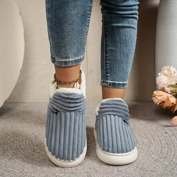 Plush Slippers with Corduroy Upper