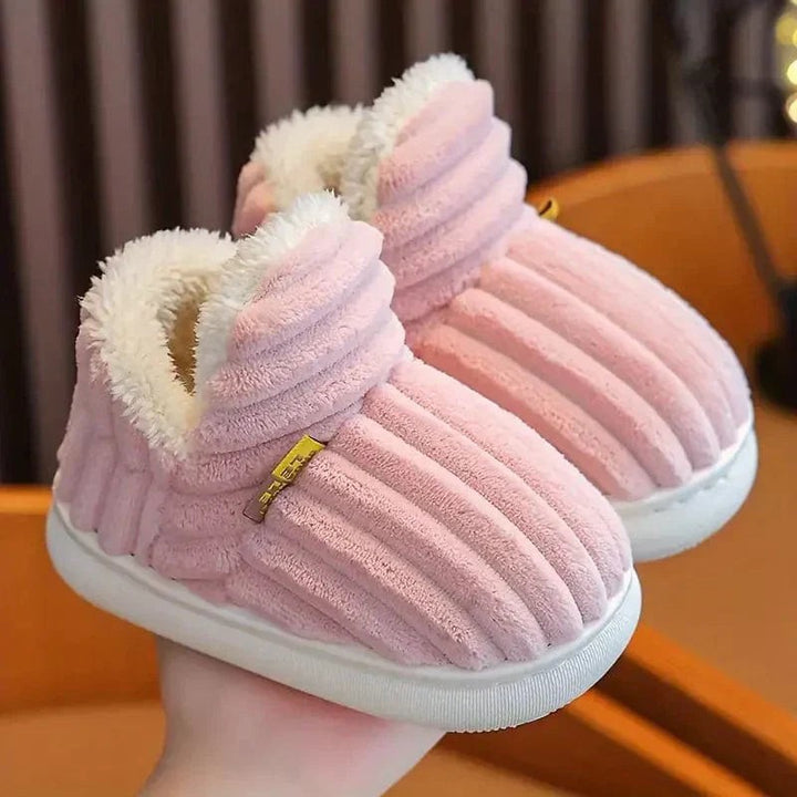 Plush Slippers with Corduroy Upper