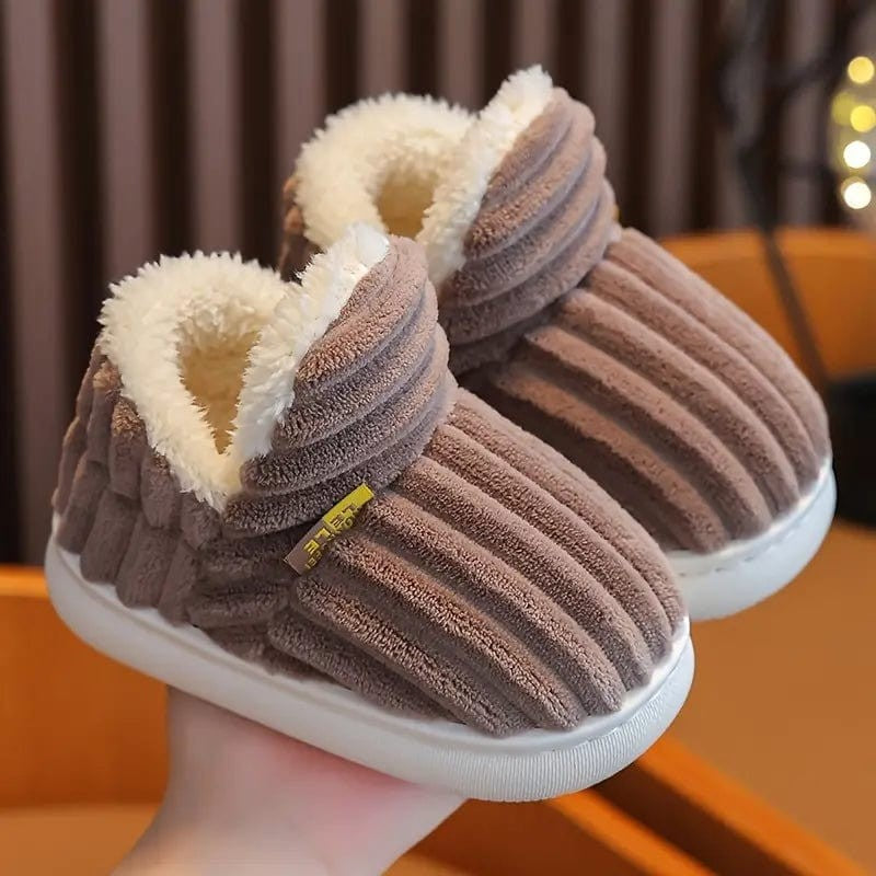 Plush Slippers with Corduroy Upper