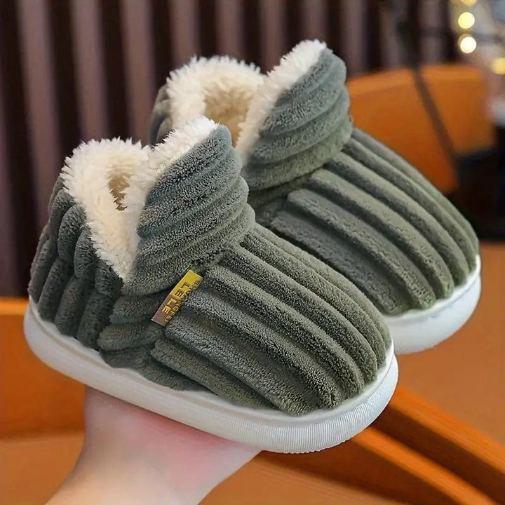 Plush Slippers with Corduroy Upper