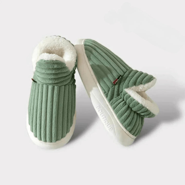 Plush Slippers with Corduroy Upper in green