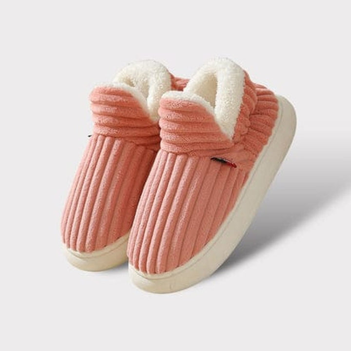 Plush Slippers with Corduroy Upper in pink