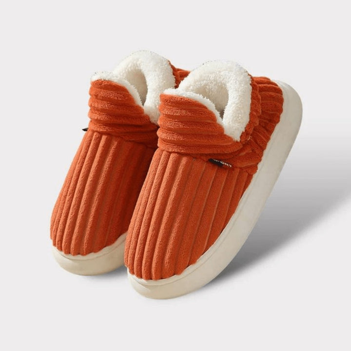 Plush Slippers with Corduroy Upper in orange