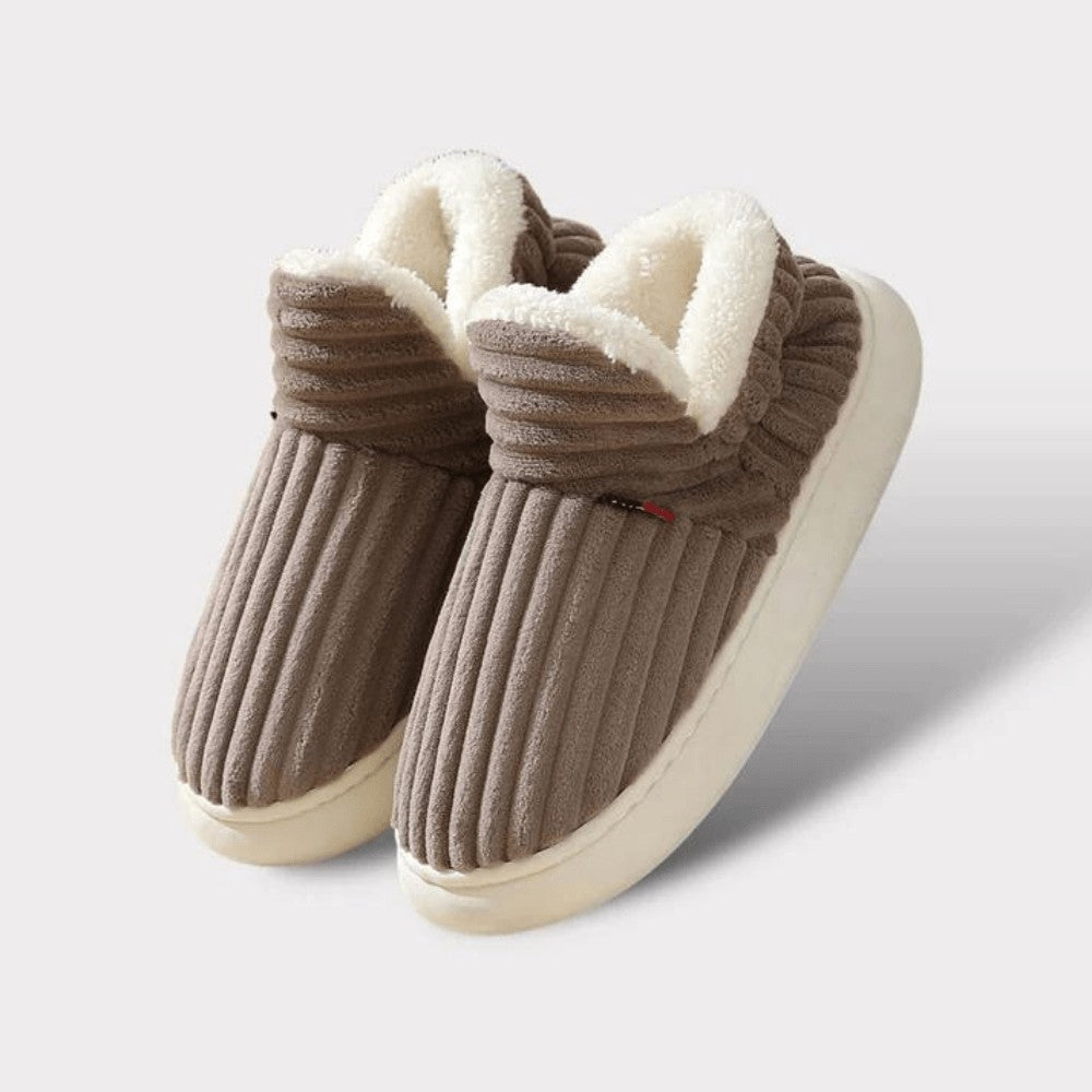 Plush Slippers with Corduroy Upper in brown