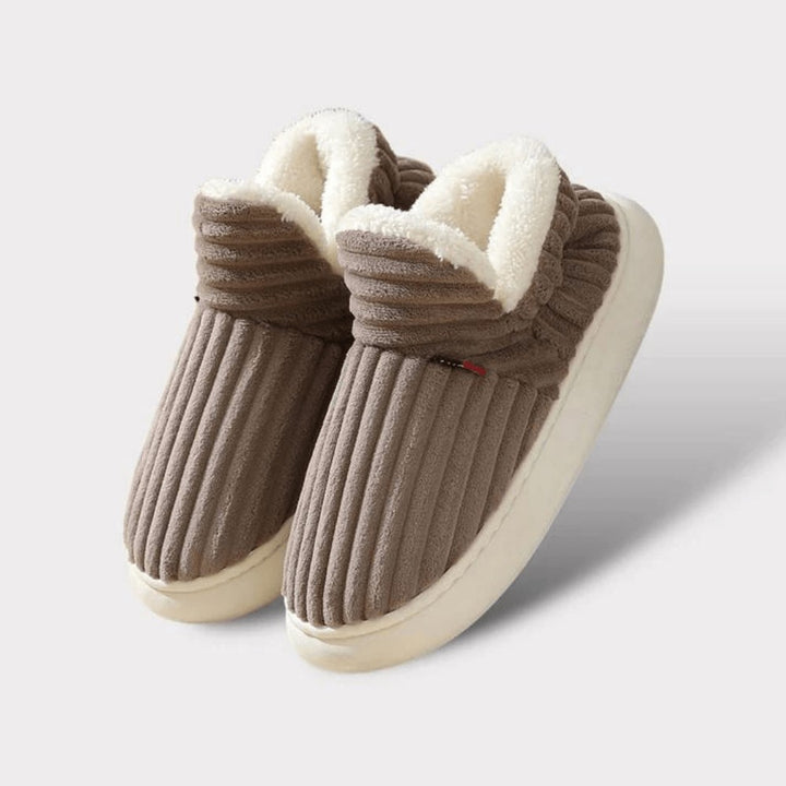 Plush Slippers with Corduroy Upper in brown