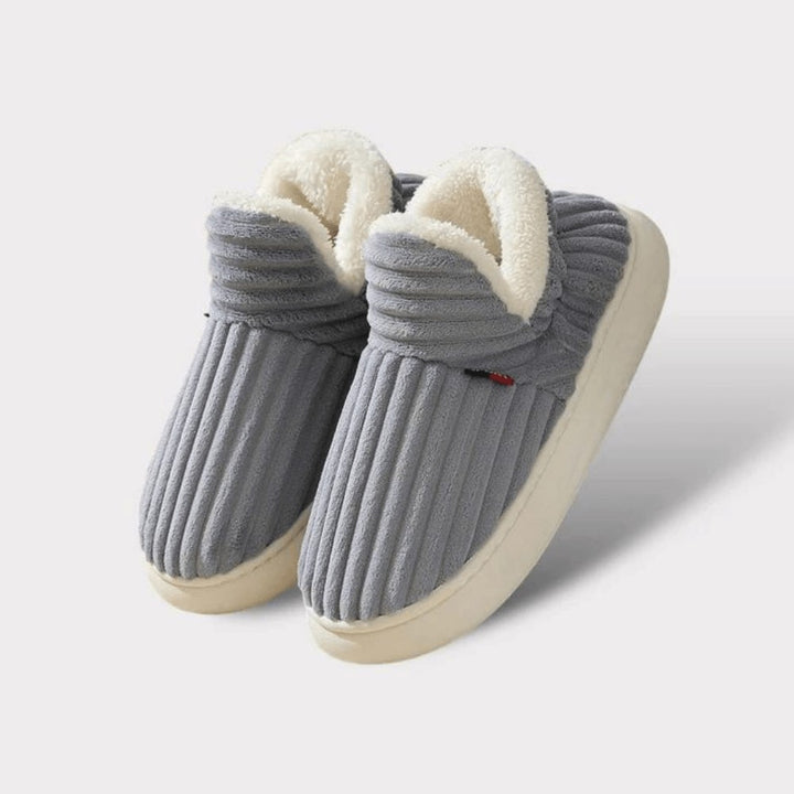 Plush Slippers with Corduroy Upper in grey