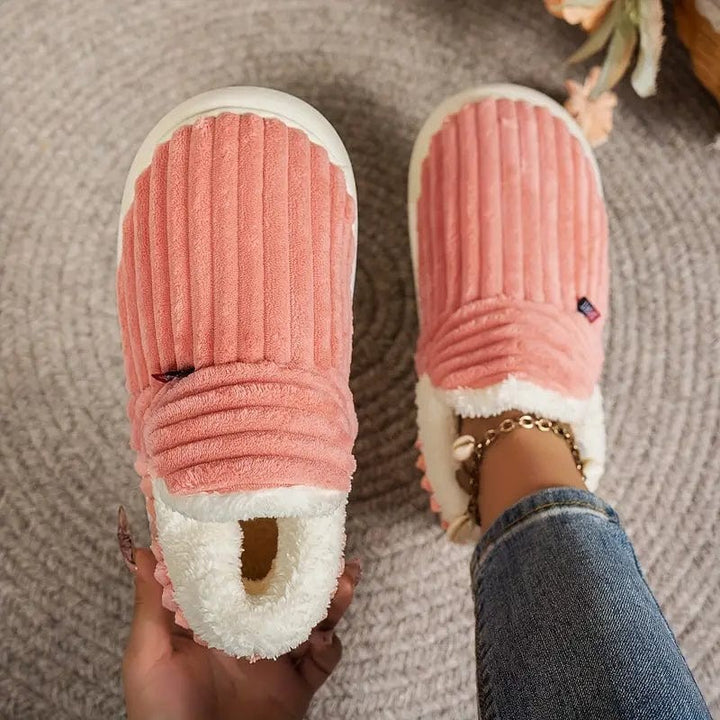 Plush Slippers with Corduroy Upper