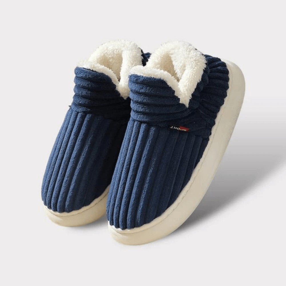 Plush Slippers with Corduroy Upper in blue