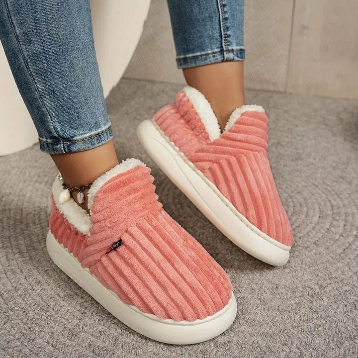 Plush Slippers with Corduroy Upper