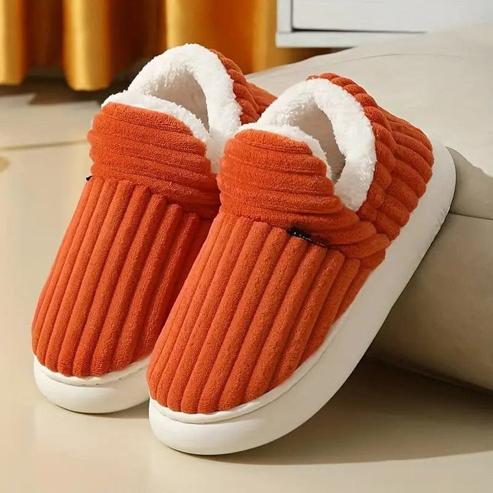 Plush Slippers with Corduroy Upper
