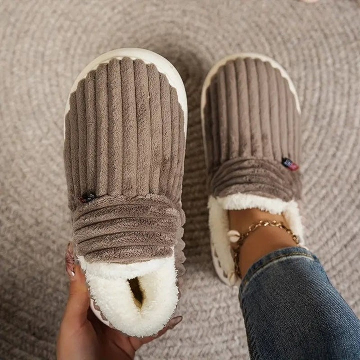 Plush Slippers with Corduroy Upper