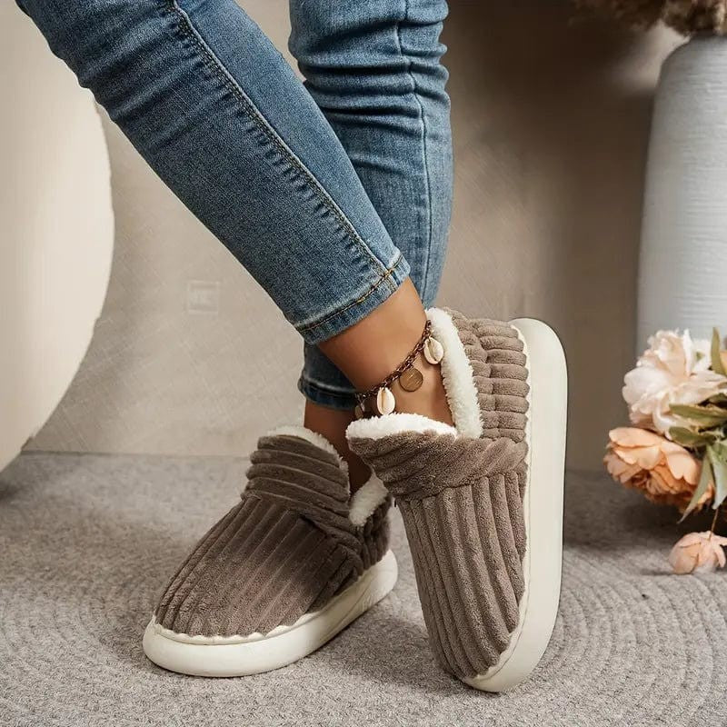 Plush Slippers with Corduroy Upper