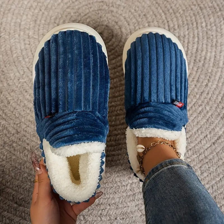 Plush Slippers with Corduroy Upper