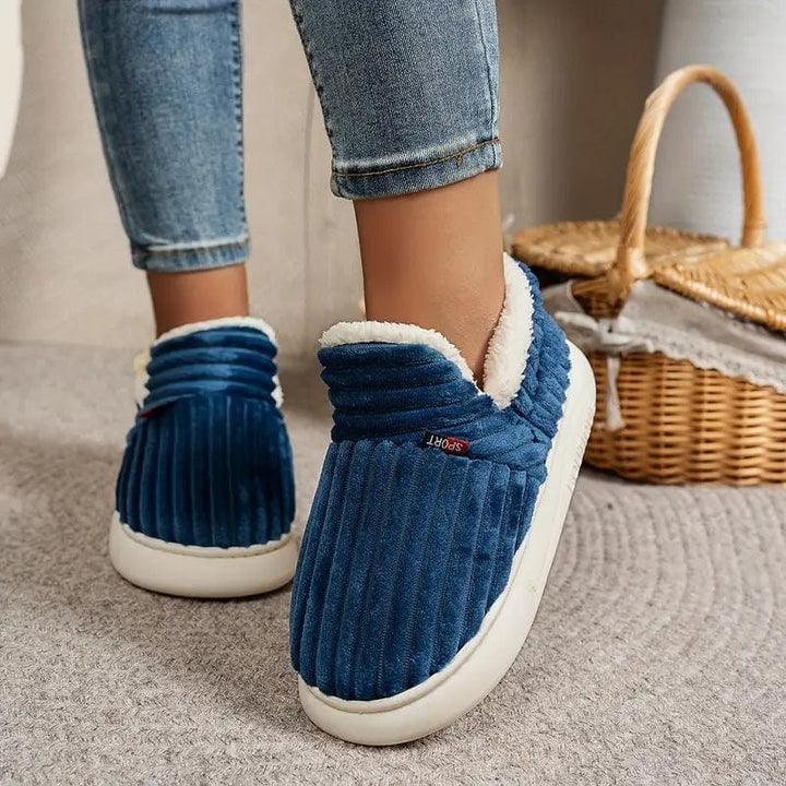 Plush Slippers with Corduroy Upper