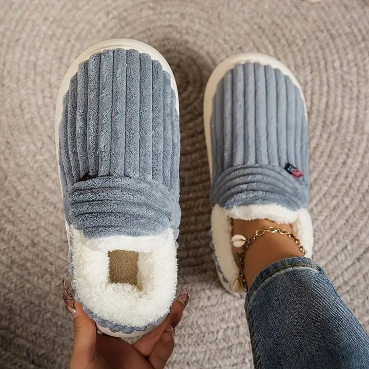 Plush Slippers with Corduroy Upper
