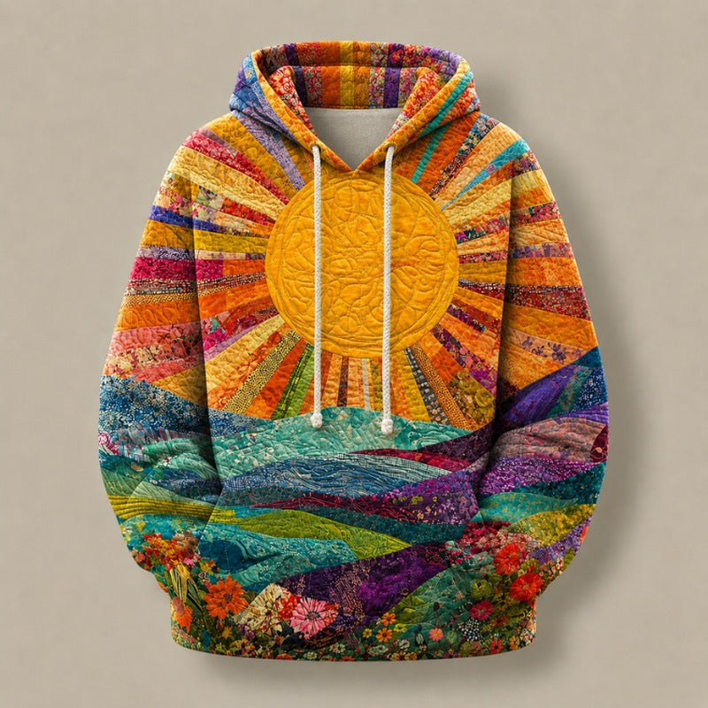 Quilted Patchwork Hoodie with Kangaroo Pocket