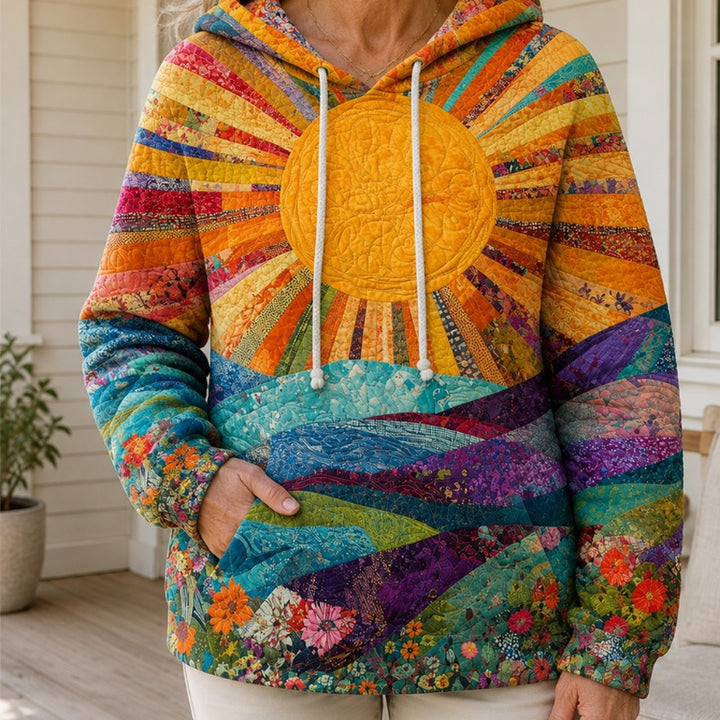 Quilted Patchwork Hoodie with Kangaroo Pocket