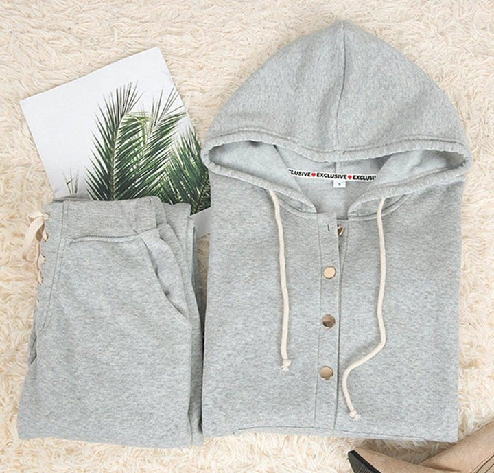 Hoodie and Jogger Set with Button Placket