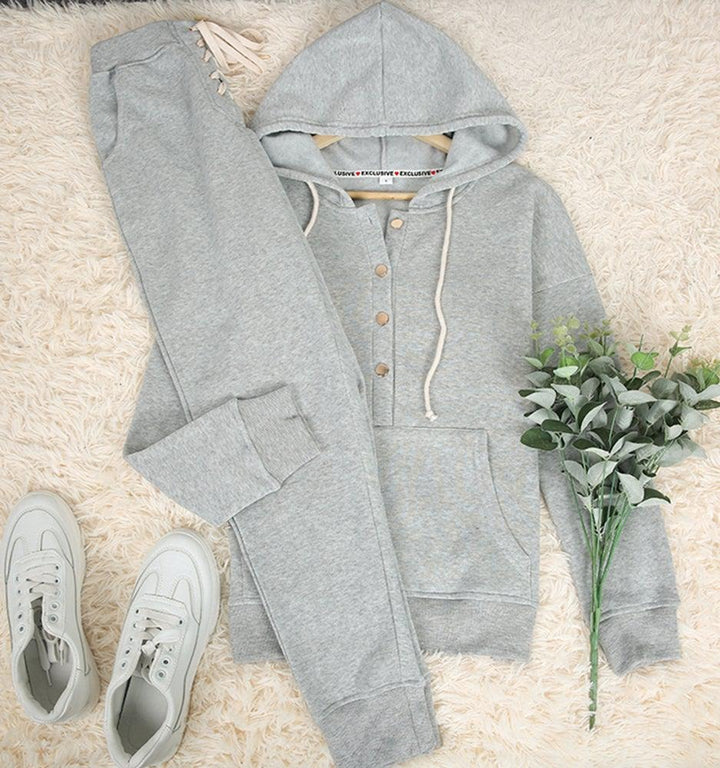 Hoodie and Jogger Set with Button Placket