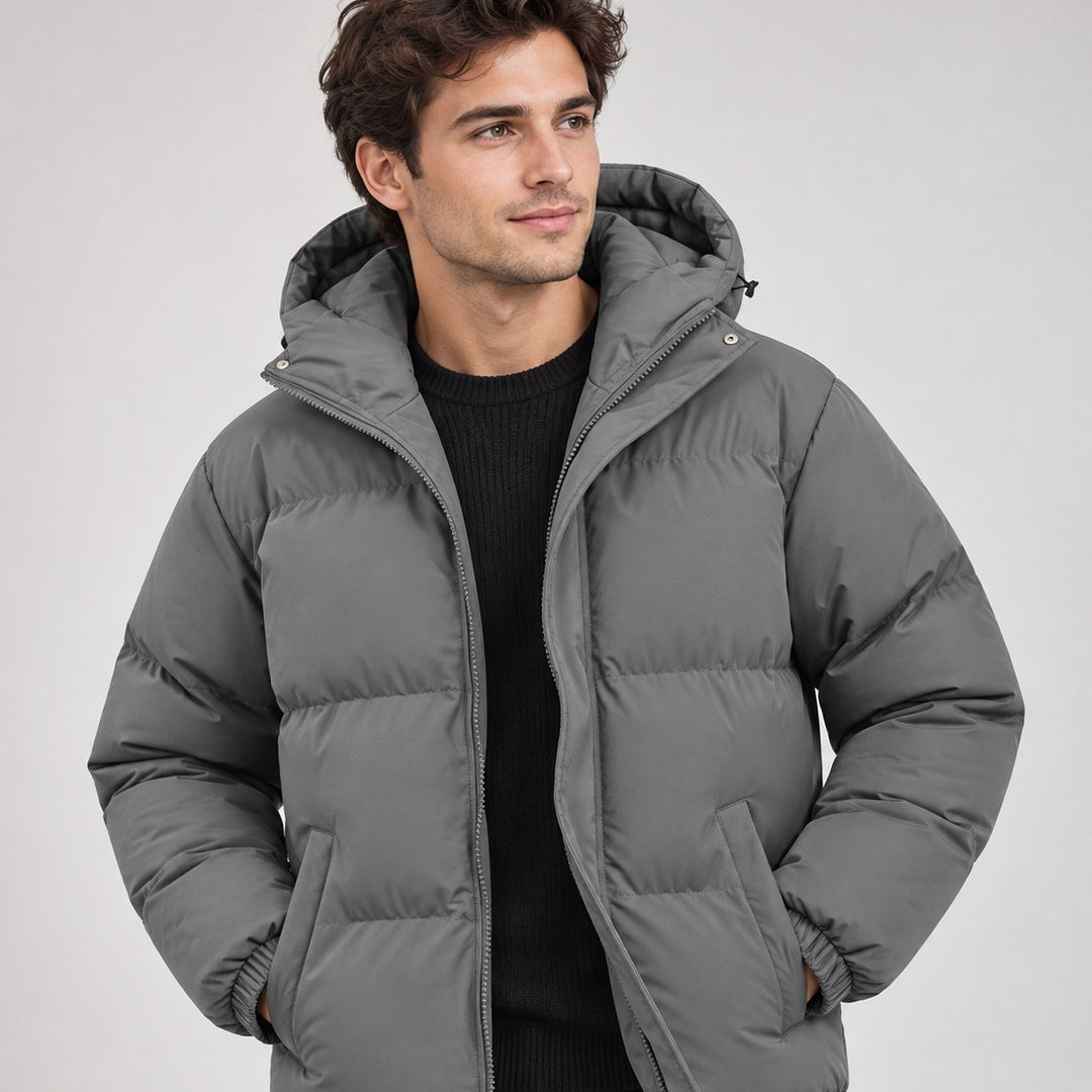 Morgan – Quilted Hooded Puffer Jacket for Men with Zip and Pockets