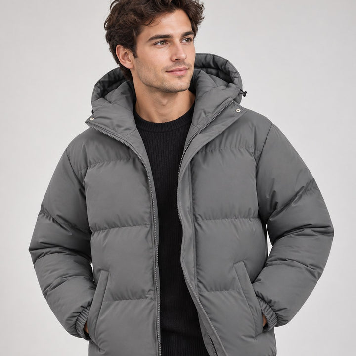 Morgan – Quilted Hooded Puffer Jacket for Men with Zip and Pockets