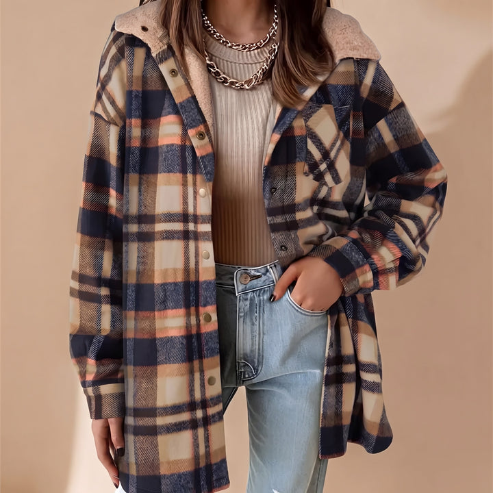 Hooded Check Shacket for Women — Naomi, Beige
