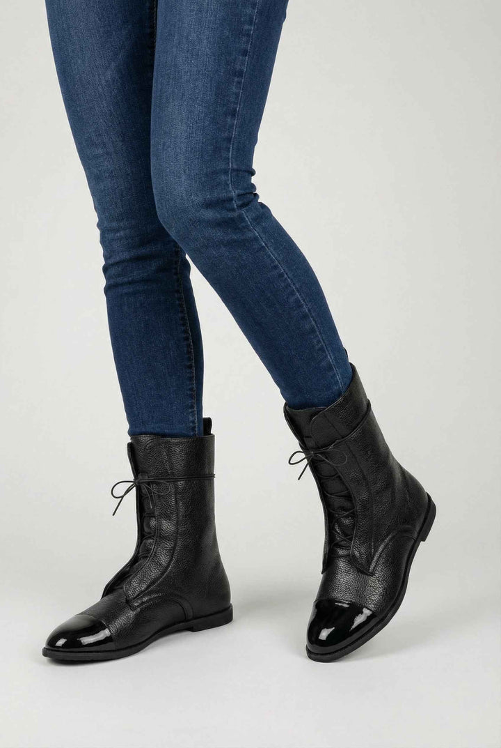 Nell — Black Lace Up Ankle Boots with Fleece Lining, Moraine Fashion
