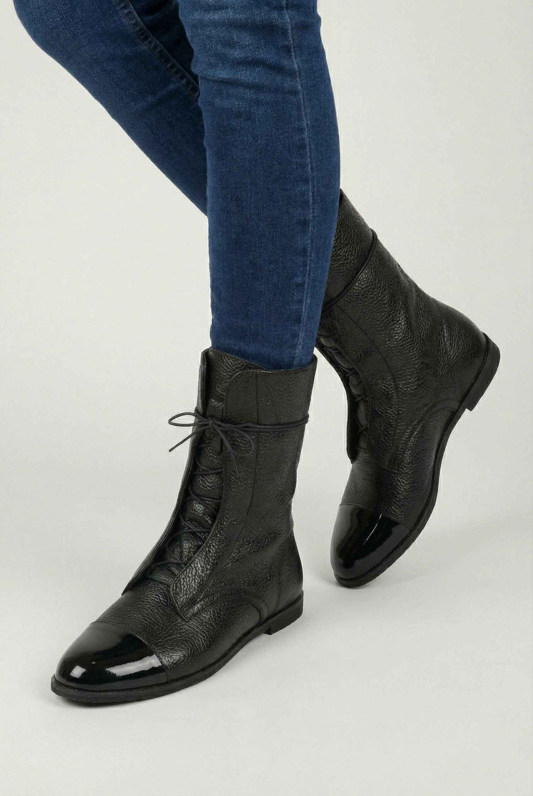 Nell — Black Lace Up Ankle Boots with Fleece Lining, Moraine Fashion