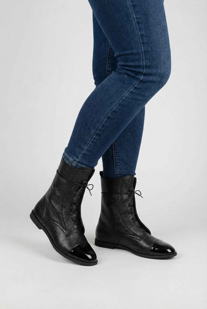 Nell — Black Lace Up Ankle Boots with Fleece Lining, Moraine Fashion