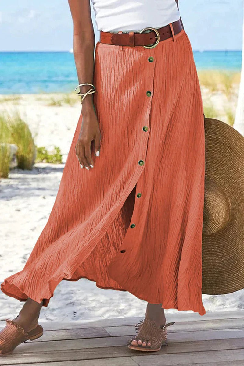 Button Front Maxi Skirt with High Waist in rust orange