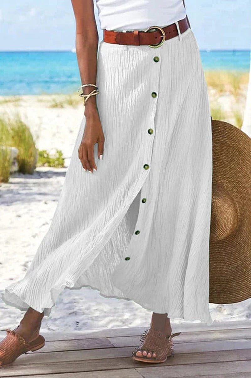 Button Front Maxi Skirt with High Waist in white