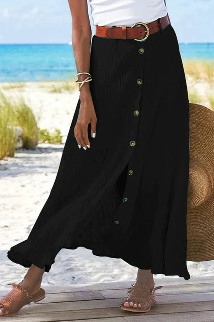 Button Front Maxi Skirt with High Waist in black