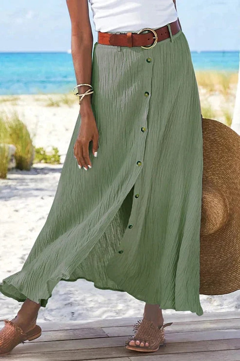 Button Front Maxi Skirt with High Waist in sage green