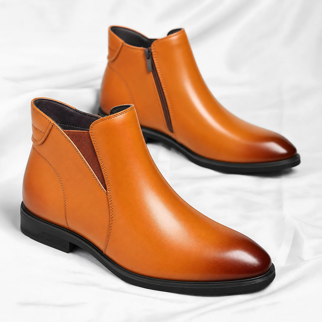 Elastic Gusset Chelsea Boots for Men — Nigel, Cognac Brown