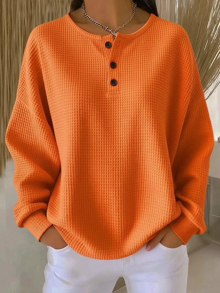 Waffle Knit Henley Sweatshirt for Women in orange
