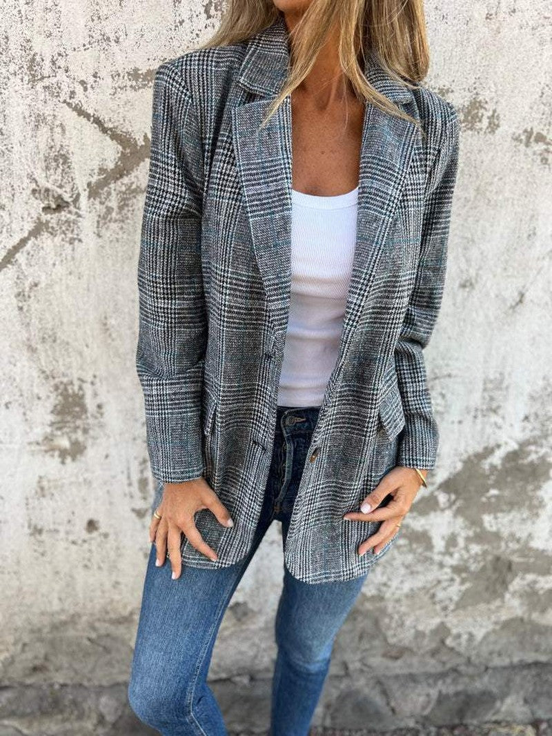 Check Print Oversized Blazer for Women — Ofelia, image 2
